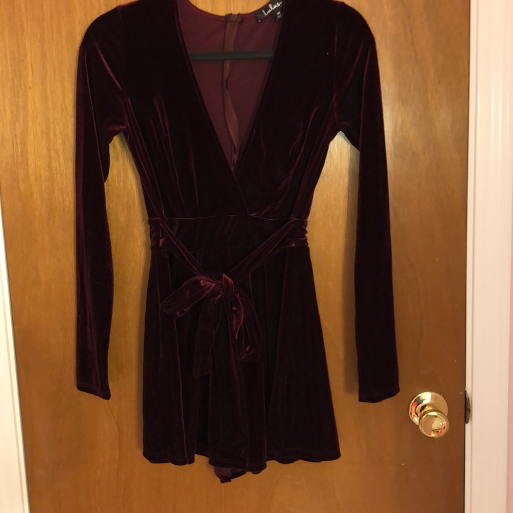 Maroon velvet romper.